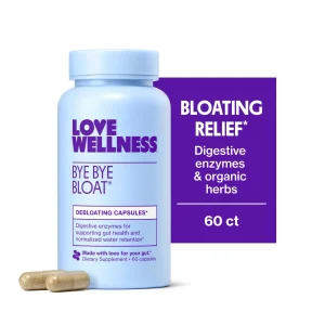 Love Wellness Bye Bye Bloat, Bloating Relief for Women, Debloating Capsules, 60 Count