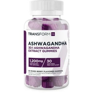 TransformHQ Ashwagandha Gummies 1,200mg, 60 Gummies - Ashwagandha Herbal Extract Supplement - 30 Servings, Gluten Free, Non-GMO